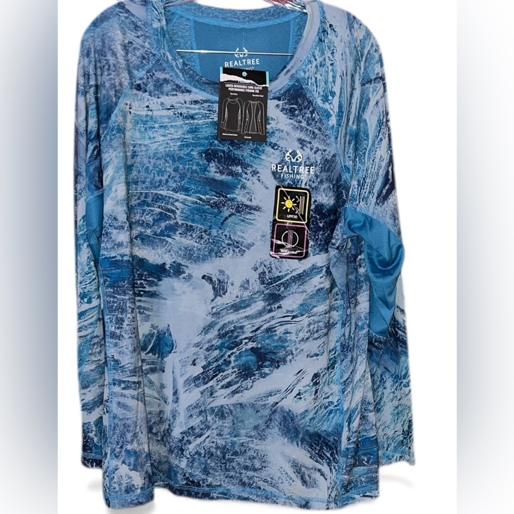 Realtree Aspect Women's Long Slv Reversible Perfrmnce Fishing Tee Shirt-Blue 2X